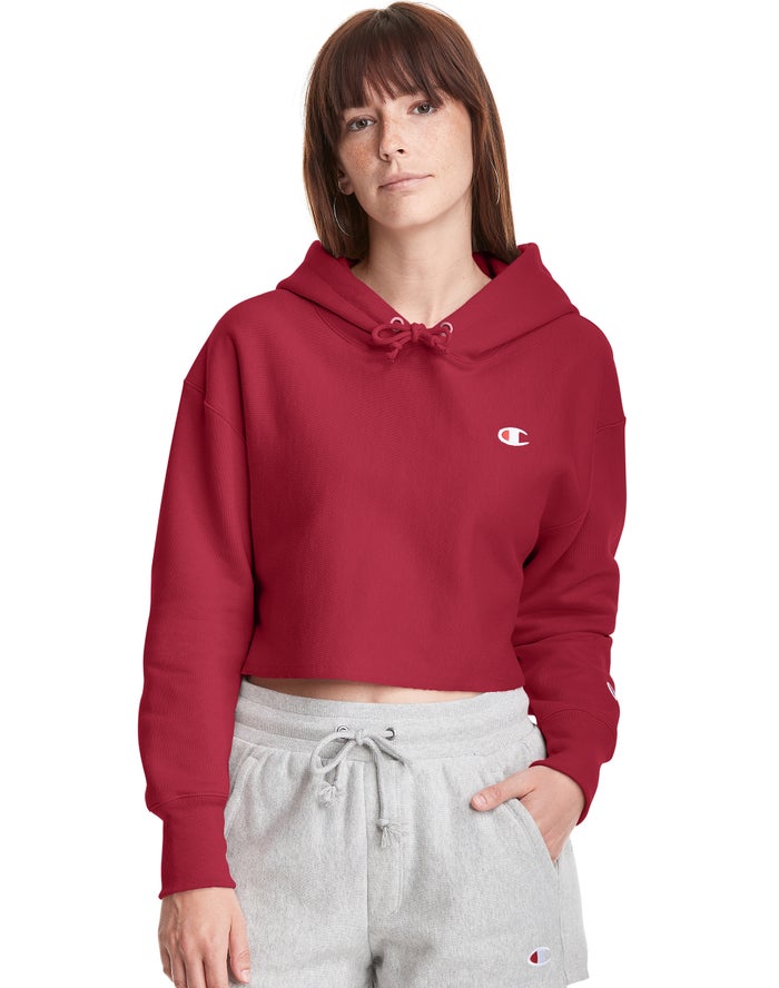 Sudadera Con Capucha Champion Mujer - Reverse Weave Cropped Cut-Off C Logo ( Rojas Oscuro ) 5673104-